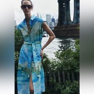 ZARA NWT WOMAN PRINTED SHIRT DRESS  MULTICOLORED